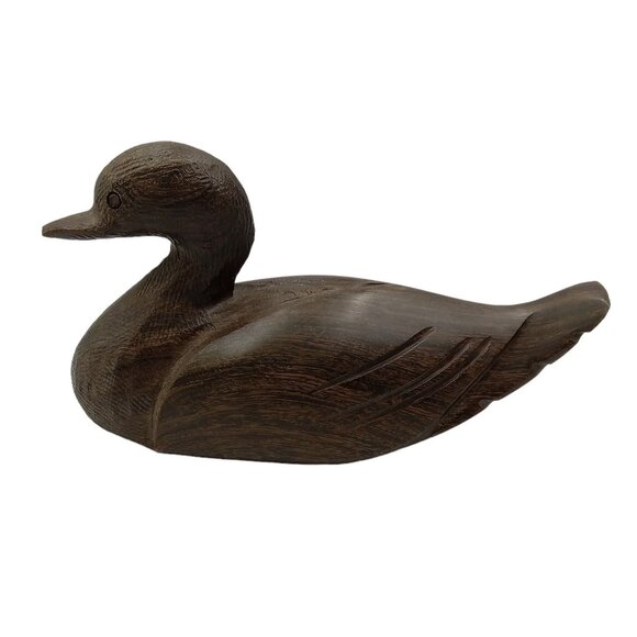 Hand-Carved Wooden Duck Décor - 10" Length 5" Height - Rustic Home Accent - Picture 1 of 8